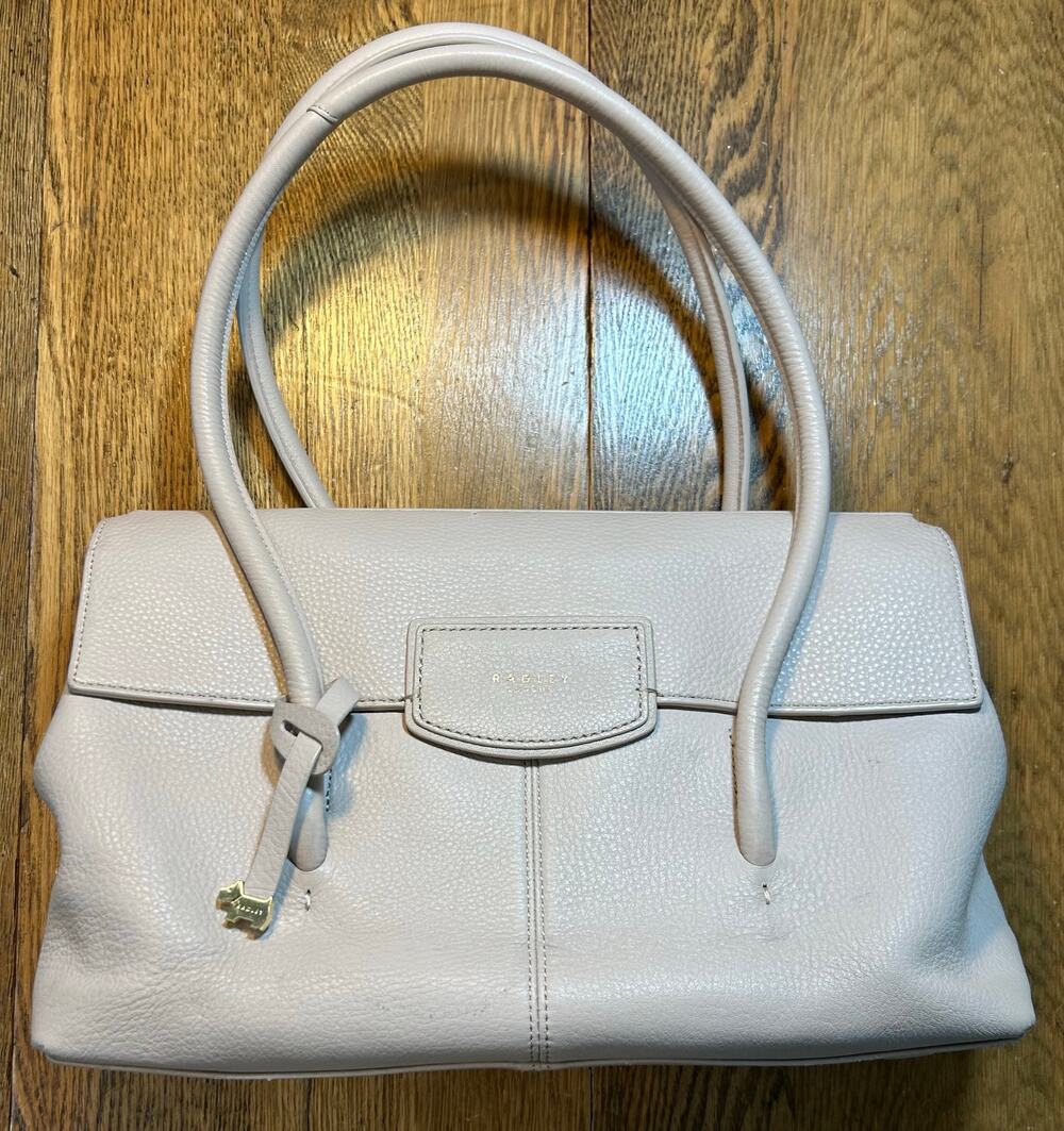 Radley London Burnham Beeches Bag Dove Gray Leather Scotty Dog Pink Interior